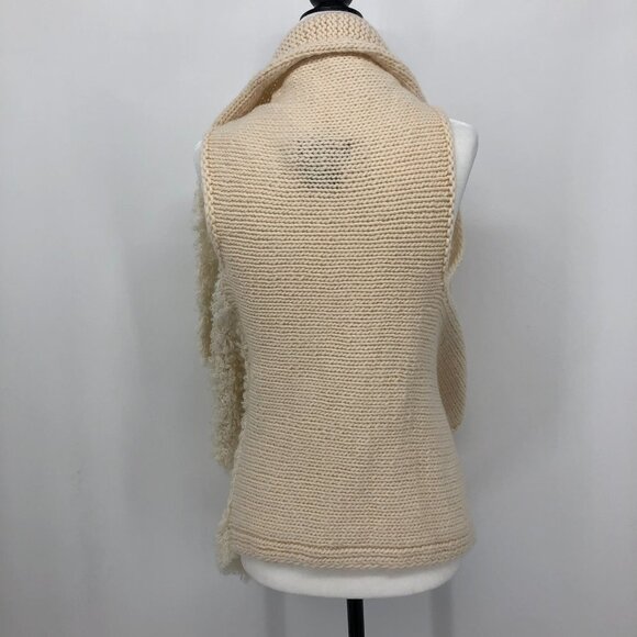 Cecile Bénac Creme Wool Alpaca Polyamide Vest Cardigan Contrast Fuzzy Knit SP - Picture 2 of 16